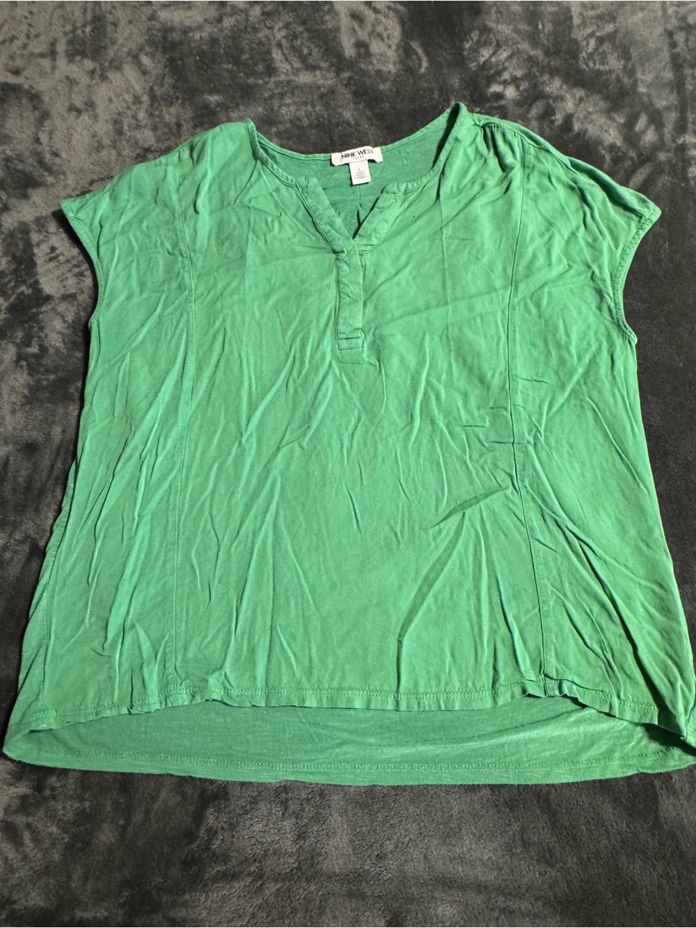 Nine West Green Short-Sleeve Henley Top Womens Large